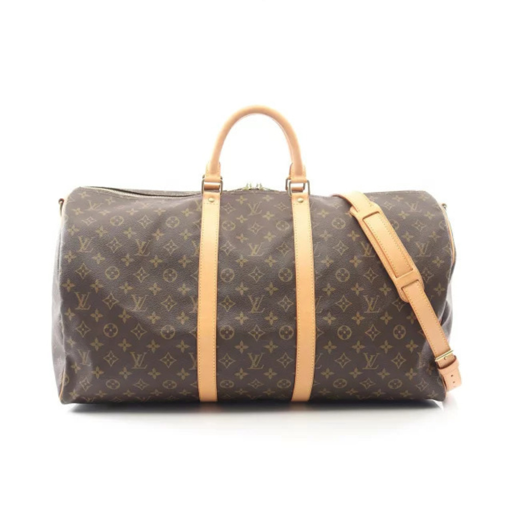 Louis Vuitton Keepall Bandouliere Monogram Canvas Leather Travel Bag Brown